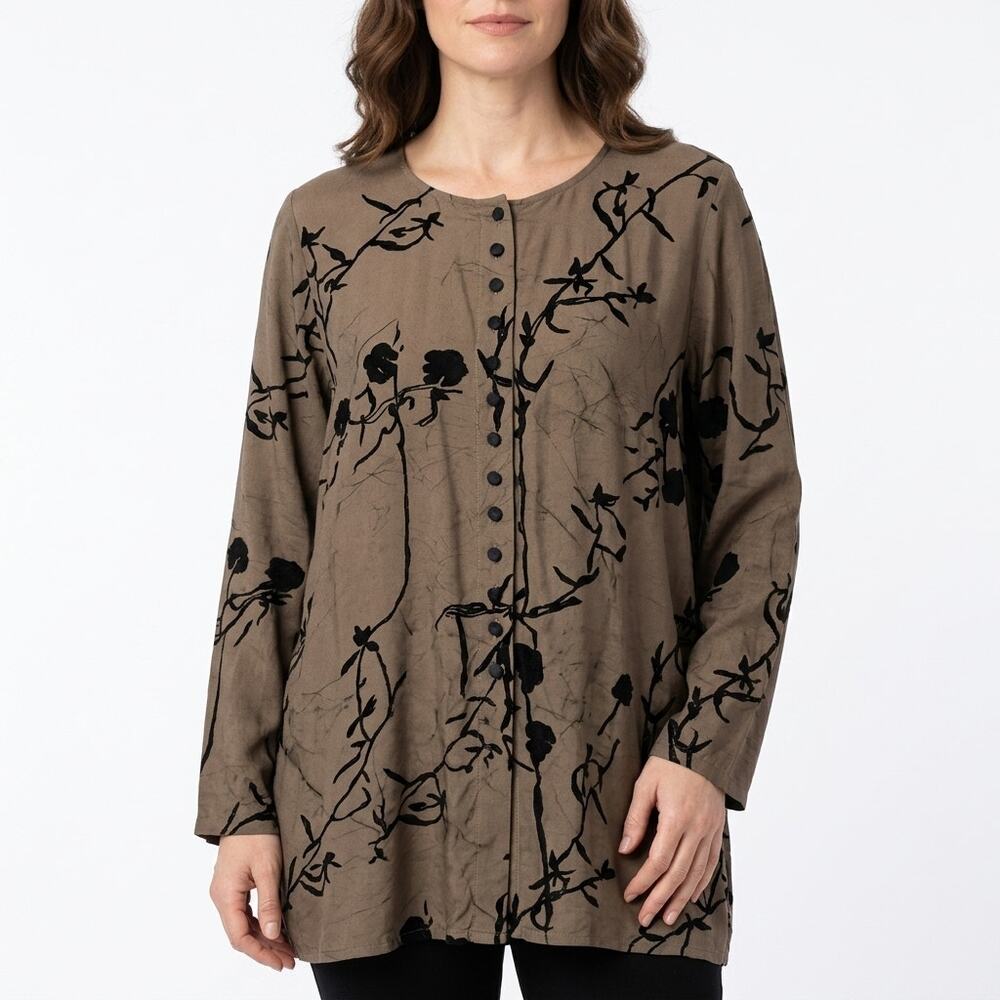 STUDIO I Made in USA Brown Graphic Tunic Top Women Size 16